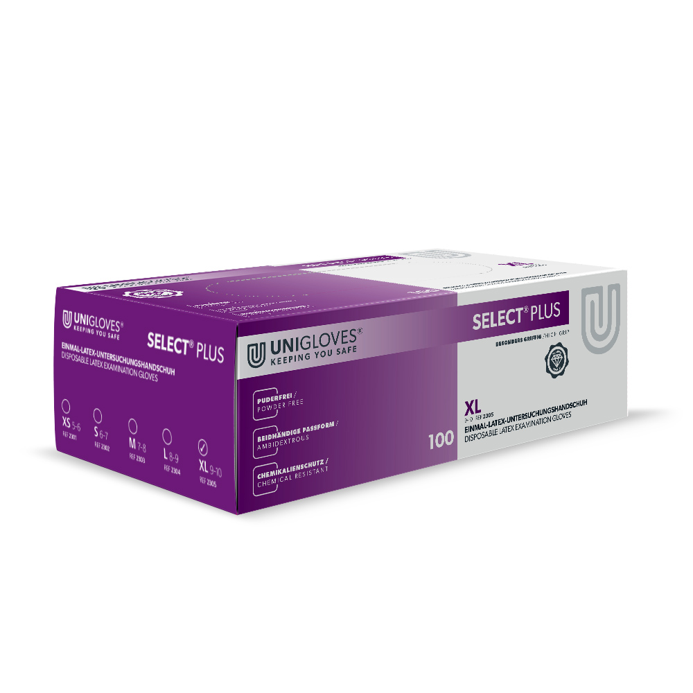 Select Plus Latex Handske pudderfri XL, 100 stk.