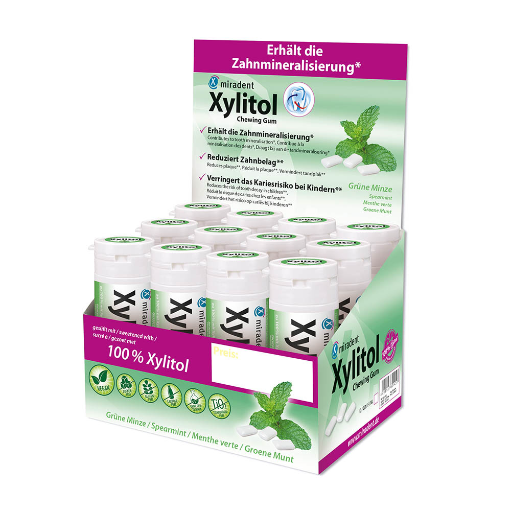 miradent Xylitol Tyggegummi Spearmint, 12 x 30 stk. dåse