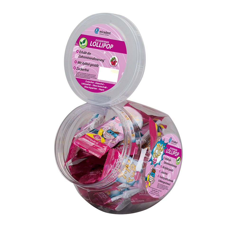 miradent XyliPOP Lollipop Jordbær, 25 x 6 g