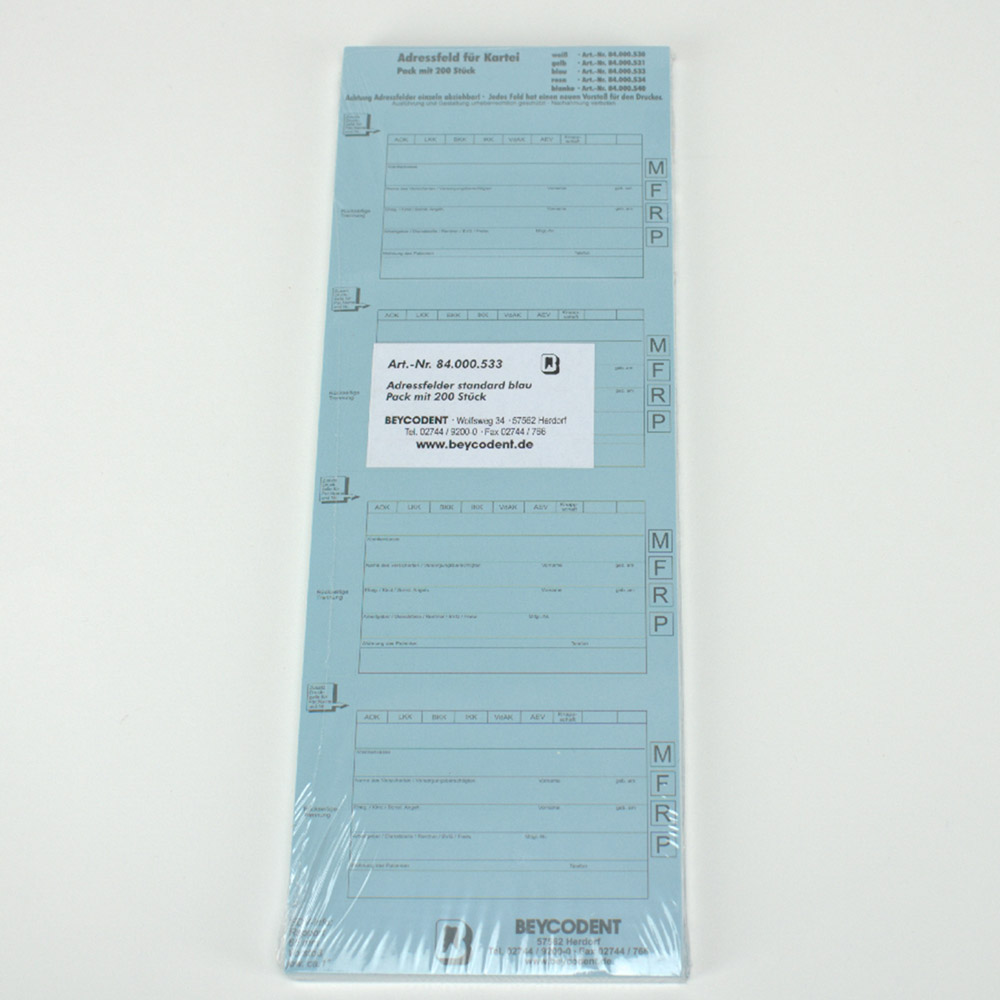 Adressfeltsstrimler 530 til kort A5/DL 94 x 65 mm blå, pakke