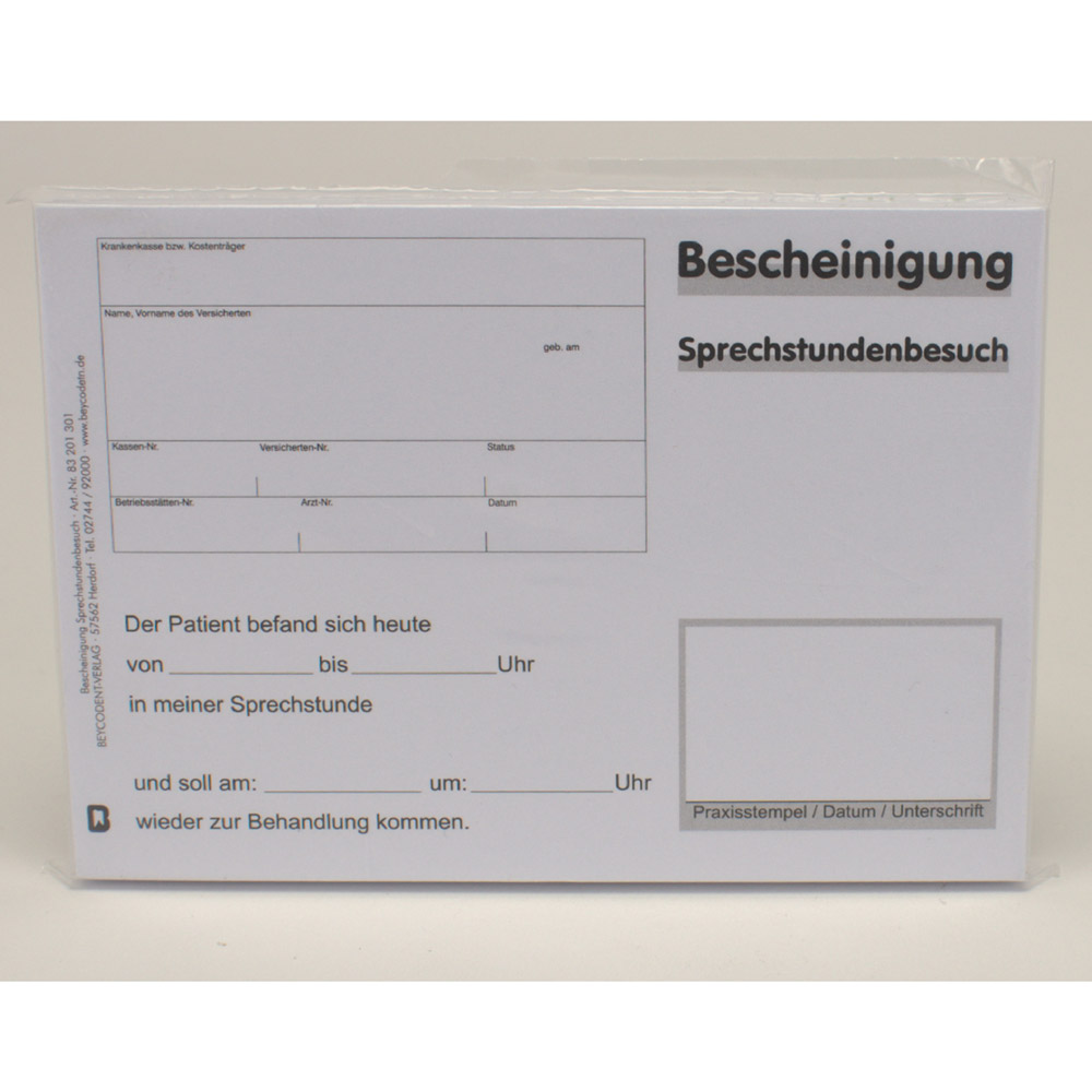 Attest for konsultationstimebesøg, 100 stk.