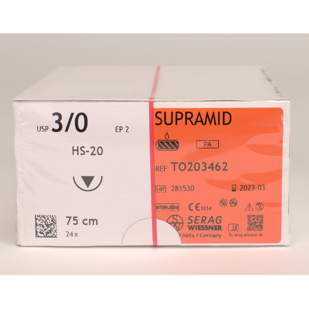 Supramid sort HS-20 3-0 75 cm, 24 stk.