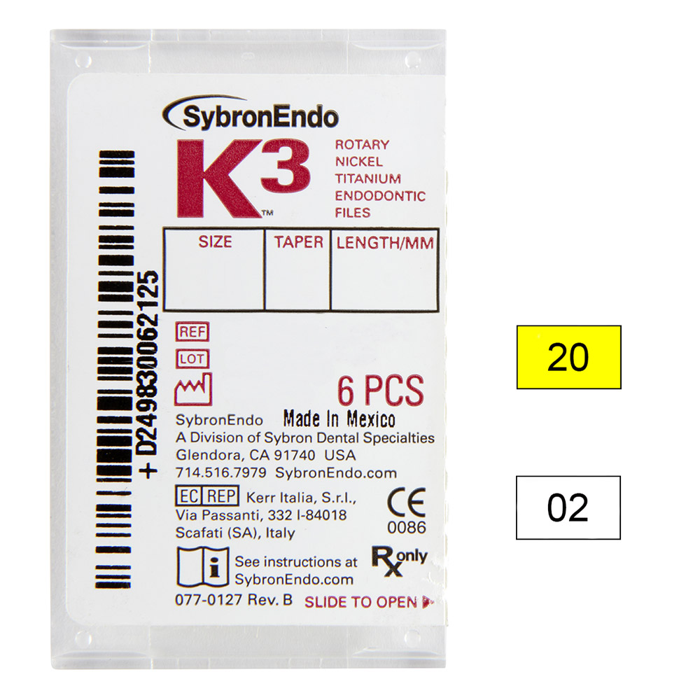 K3 NiTi-filer .02 Gr.20 30 mm, 6 stk.