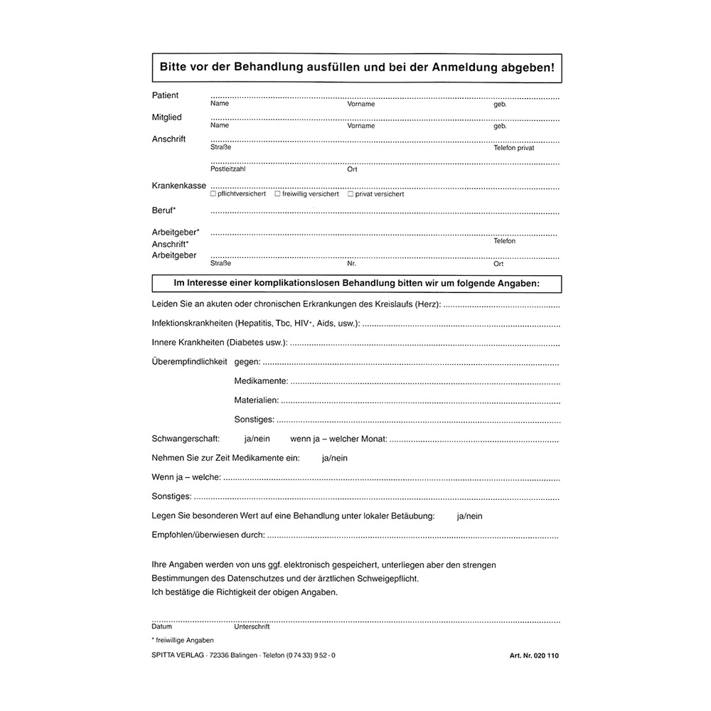 Registrering + Anamnese A5-110, 100 stk.