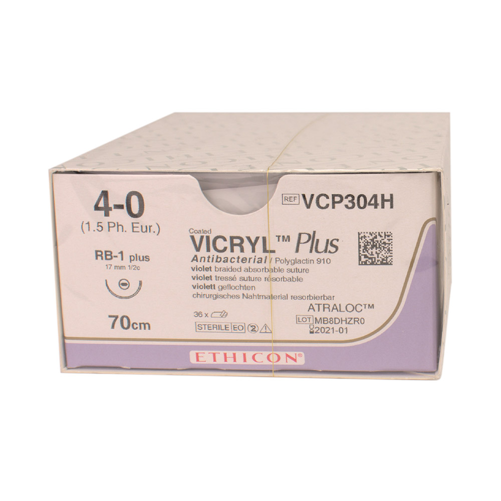 Vicryl Plus violet Visi-Black 4-0/EP1,5 RB1 Plus 70 cm, 36 stk.