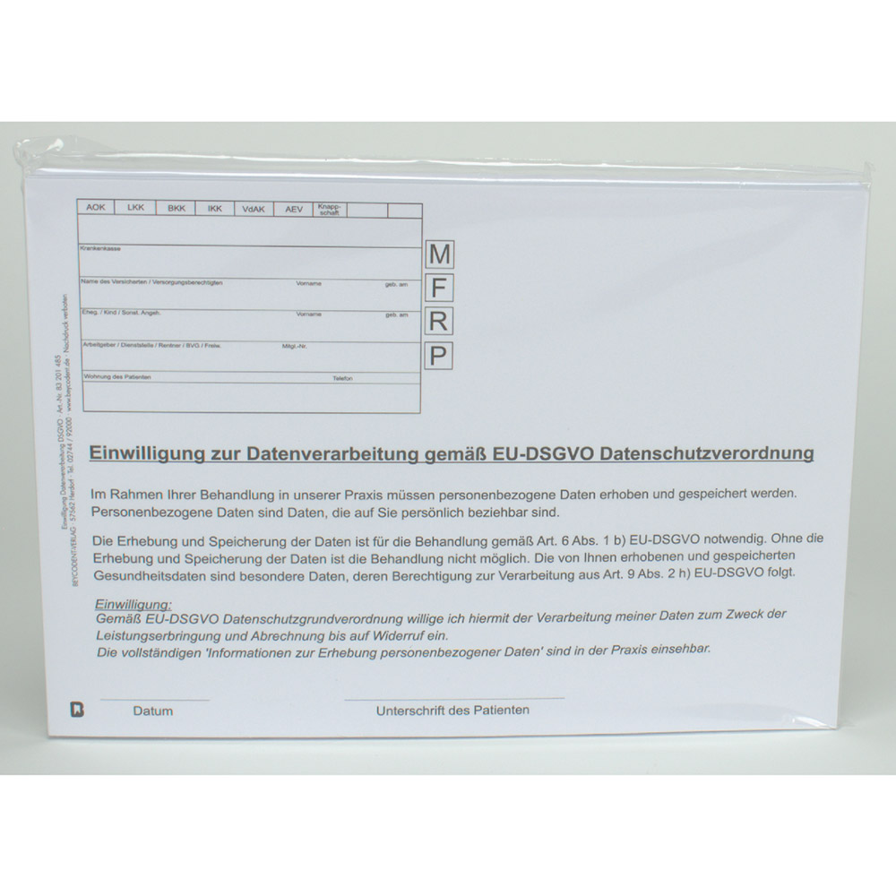 Samtykke til databehandling DSGV, pakning