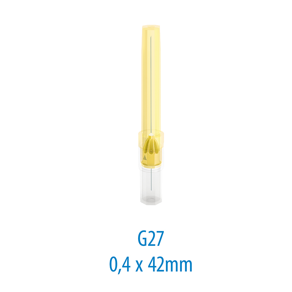 PLULINE Injektionsnåle lange 0,4x42 mm 27G gul, 100 stk.