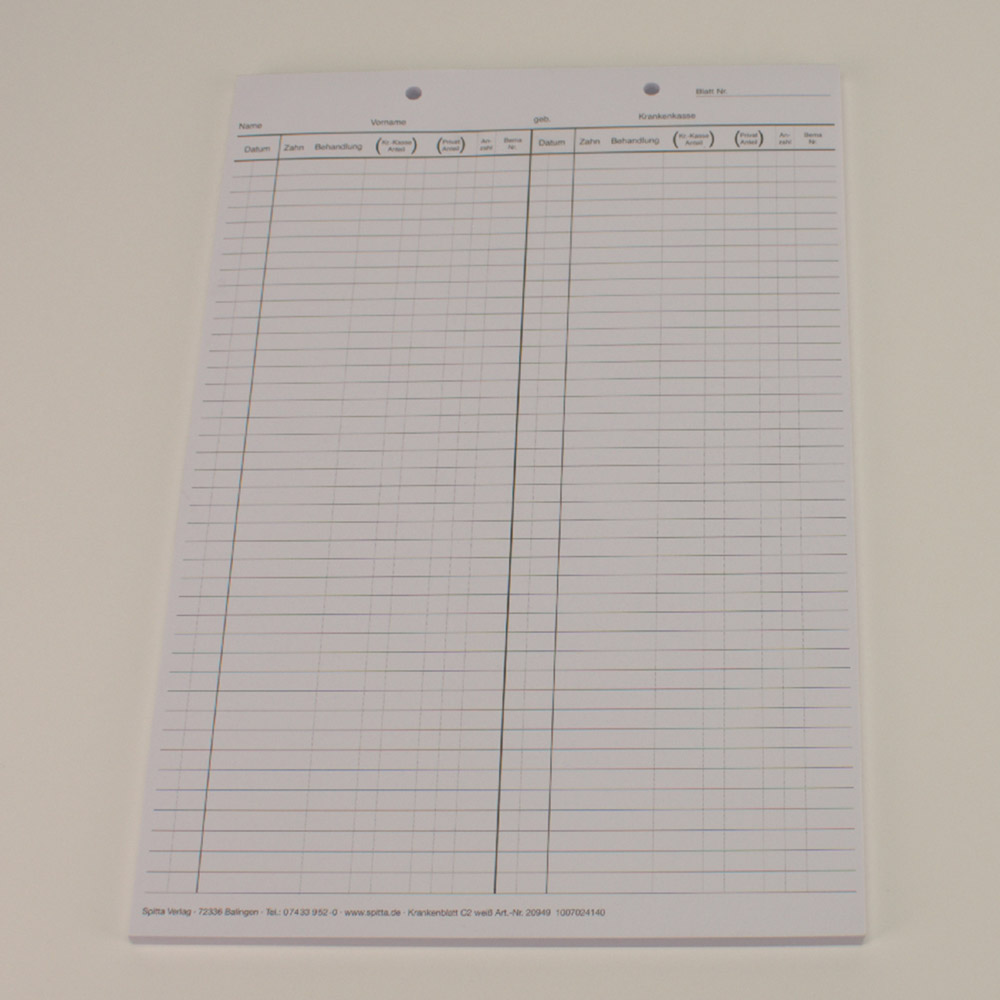Krankenblatt C2 med hul i toppen, hvid, 100 stk.