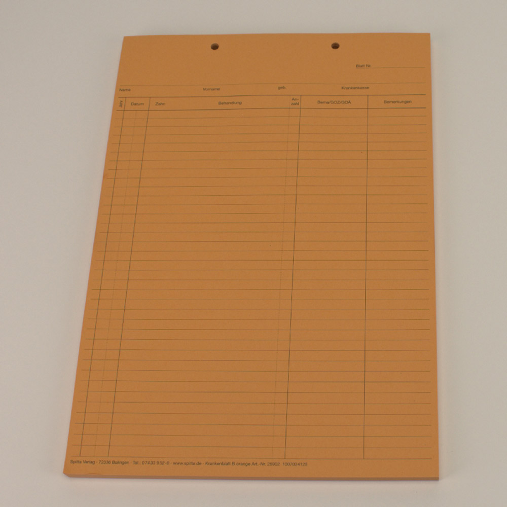 Krankenblatt B med hul i toppen, orange, 100 stk.