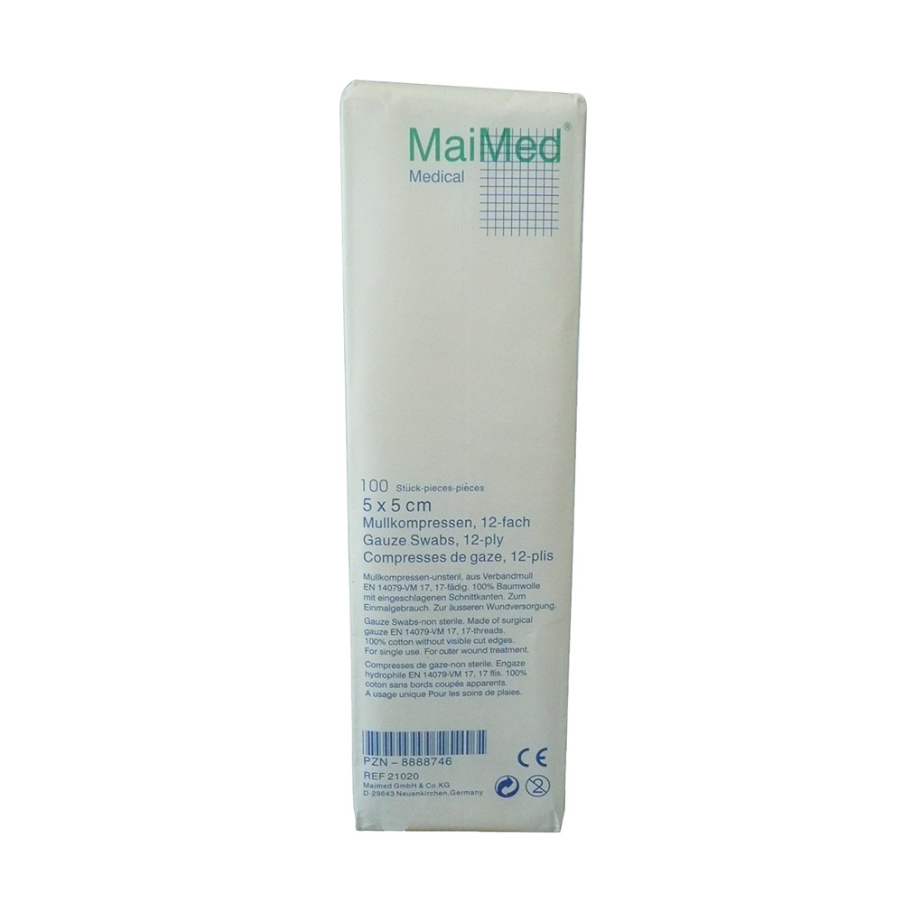 Mullkompresser usterile 5 x 5 cm, 12-lags, 100 stk.