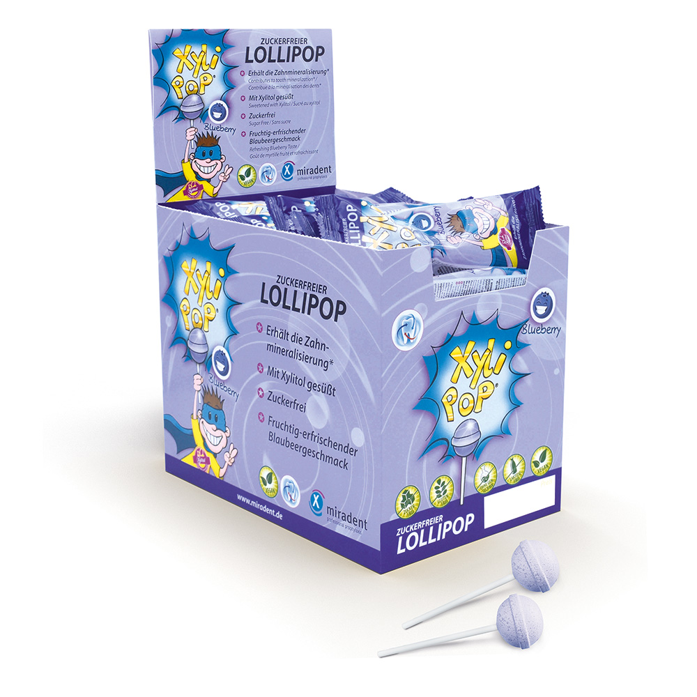 miradent XyliPOP Lollipop Blåbær, 50 x 6 g
