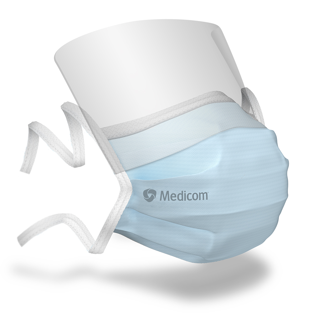 SafeMask SofSkin dugfri mundbind med visir og bind, blå, 25 stk.