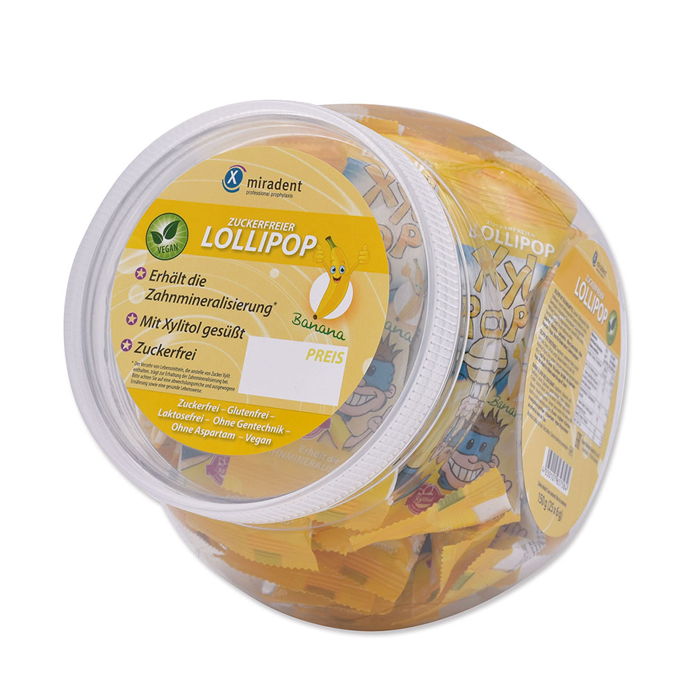 miradent XyliPOP Lolli Banan i bonbonniere, 25 x 6 g