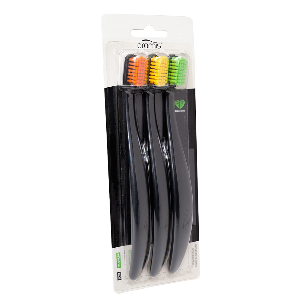 Promis tandbørster Black/Colour Trio, 3 stk.