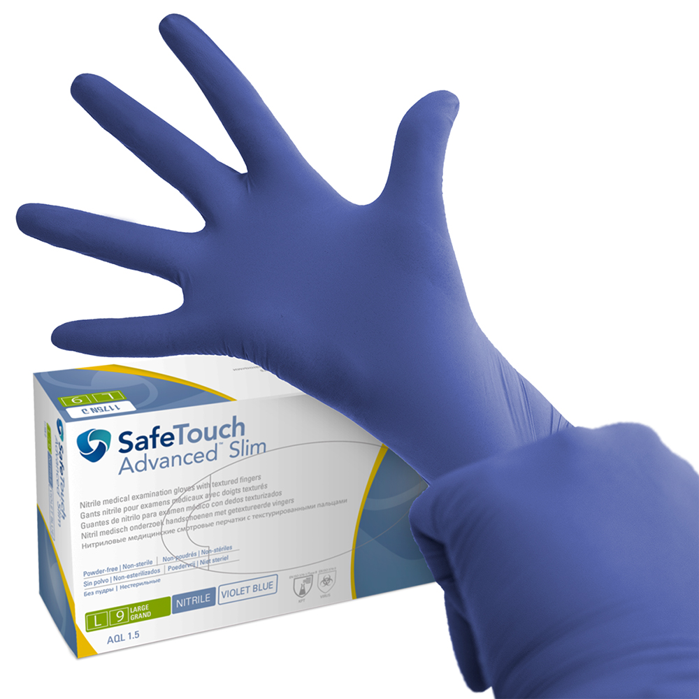 SafeTouch Advanced Slim nitrilhandsker, pudderfri, violetblå, str. XS, 100 stk.