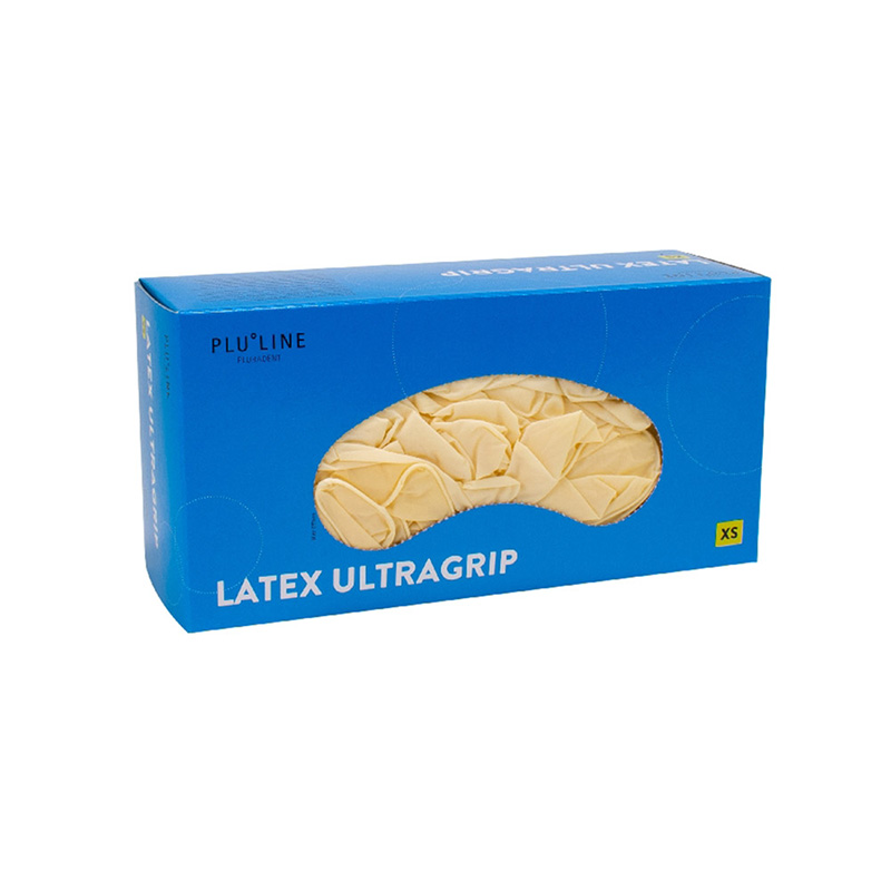 PLULINE LATEX ULTRAGRIP handsker størrelse XS pudderfri, 100 stk.