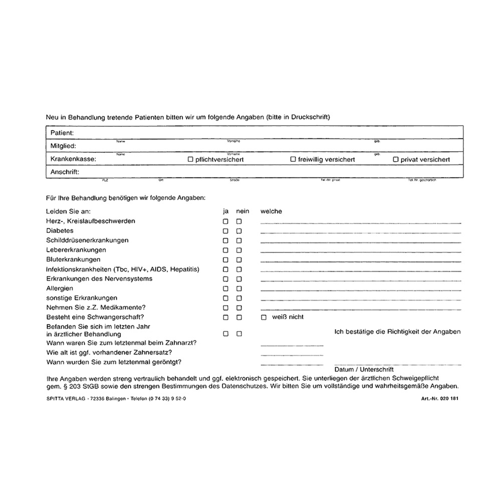 Anamneseformular A5 181, blok