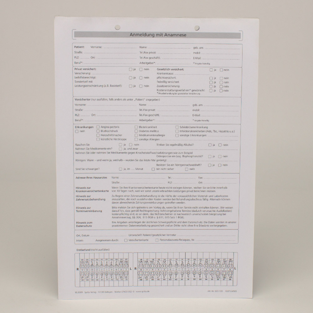 Tilmelding + Anamnese A4-130, 100 stk.