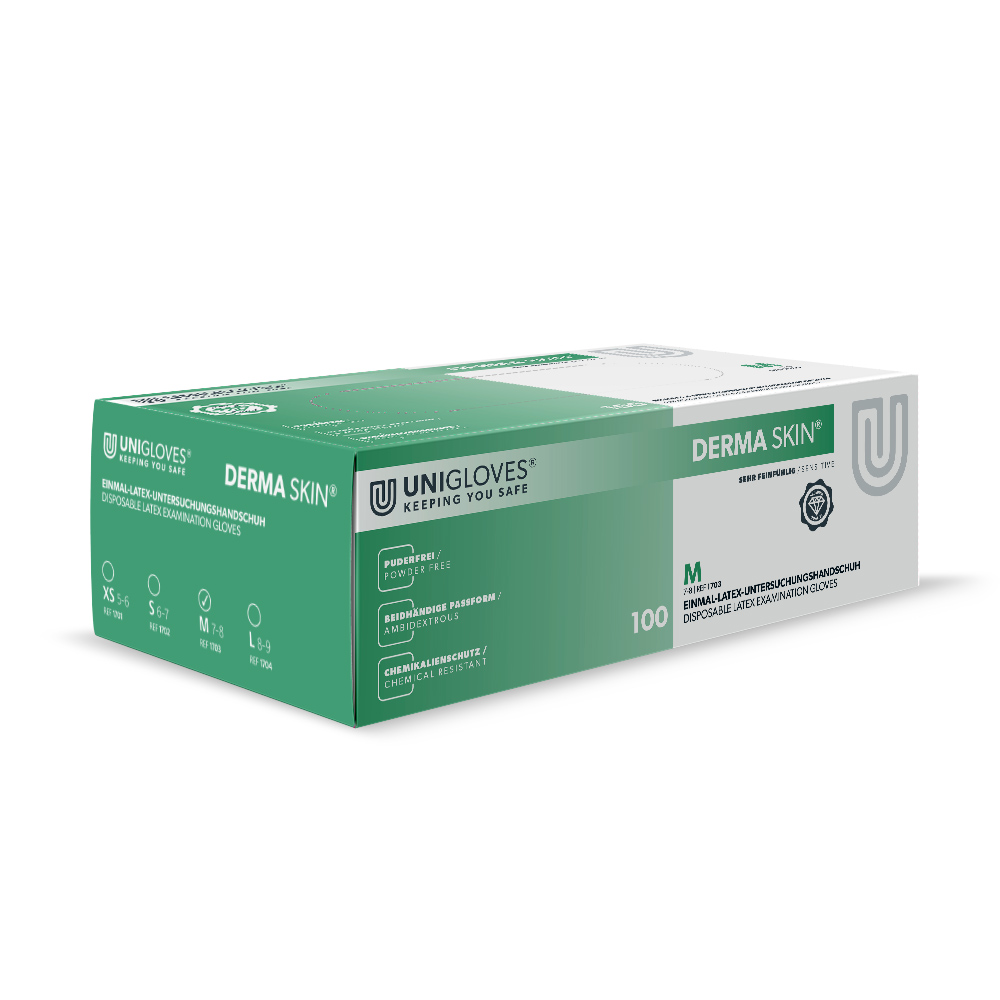 Derma Skin Latex handsker pudderfri M, 100 stk.