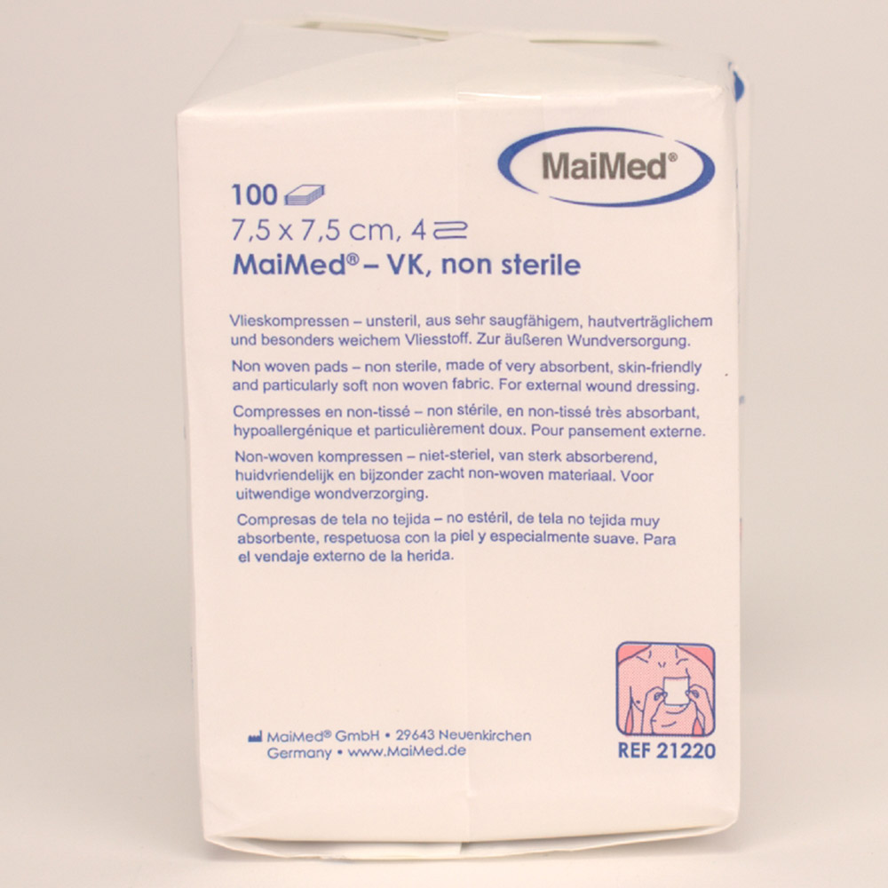 Vlieskompresser 7,5 x 7,5 4-lags usterile, 100 stk.