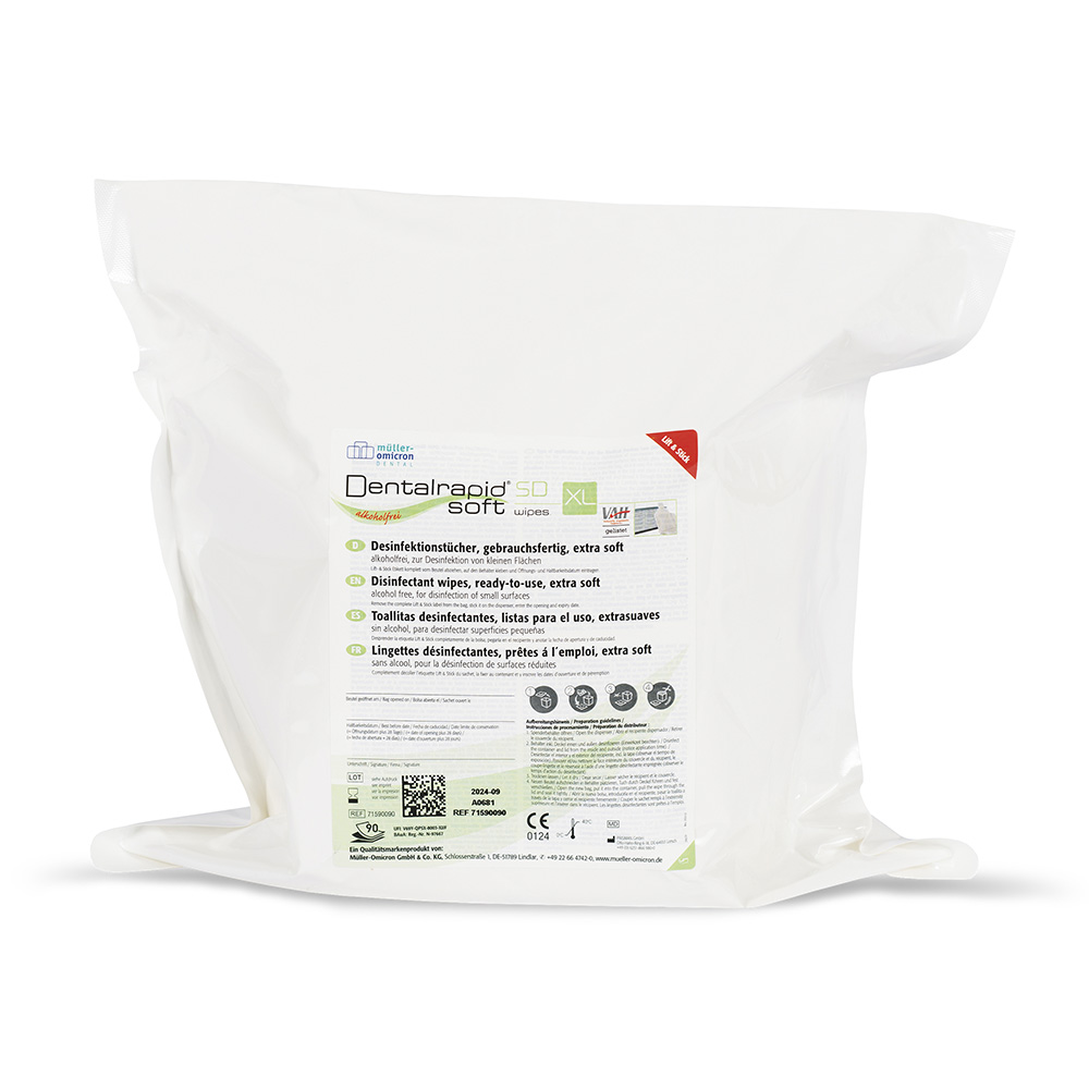 Dentalrapid soft SD wipes XL gennemvædet, 2 x 90 ark ruller