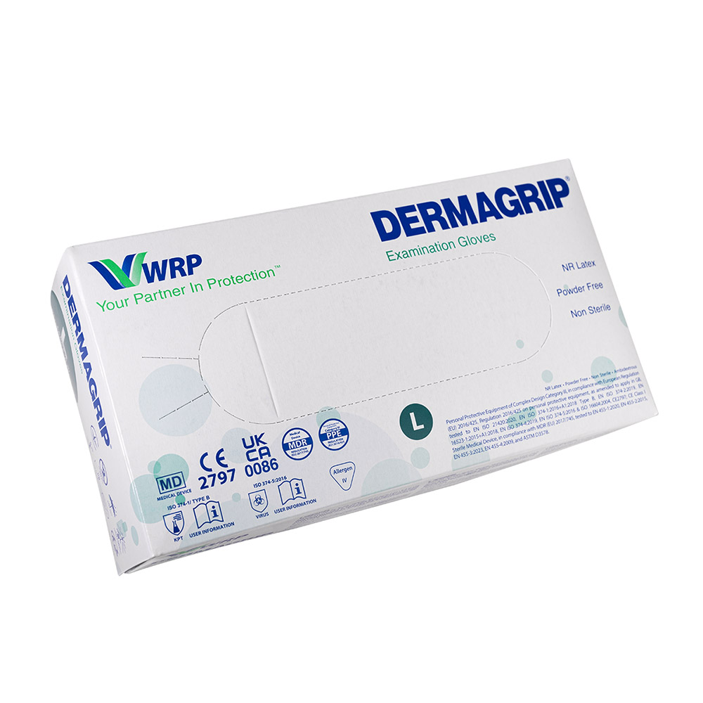 Dermagrip latexhandske pudderfri naturhvid str. XS, 100 stk.