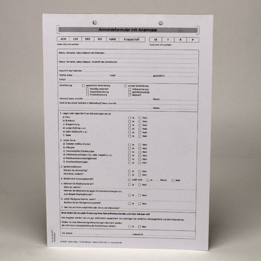 Registrering + Anamnese A4-367, 100 stk.