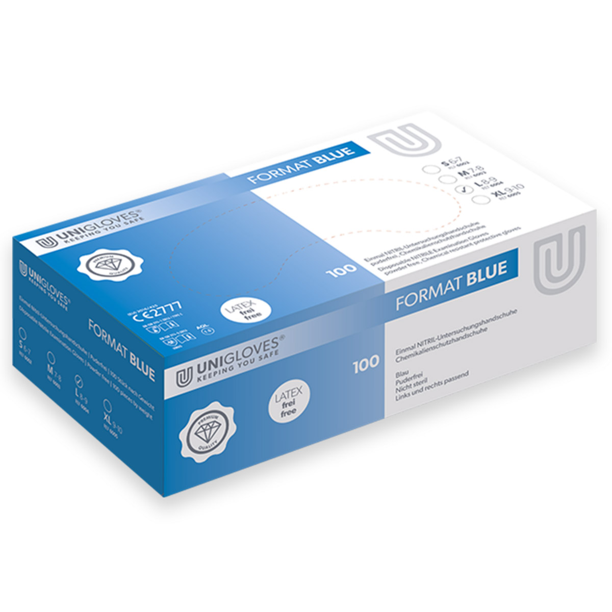Format Nitril Blue Handske pudderfri M, 100 stk.