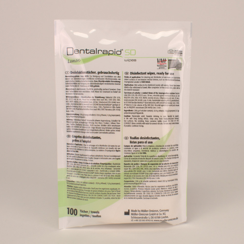 Dentalrapid SD wipes S citron, 100 stk. refillpakke