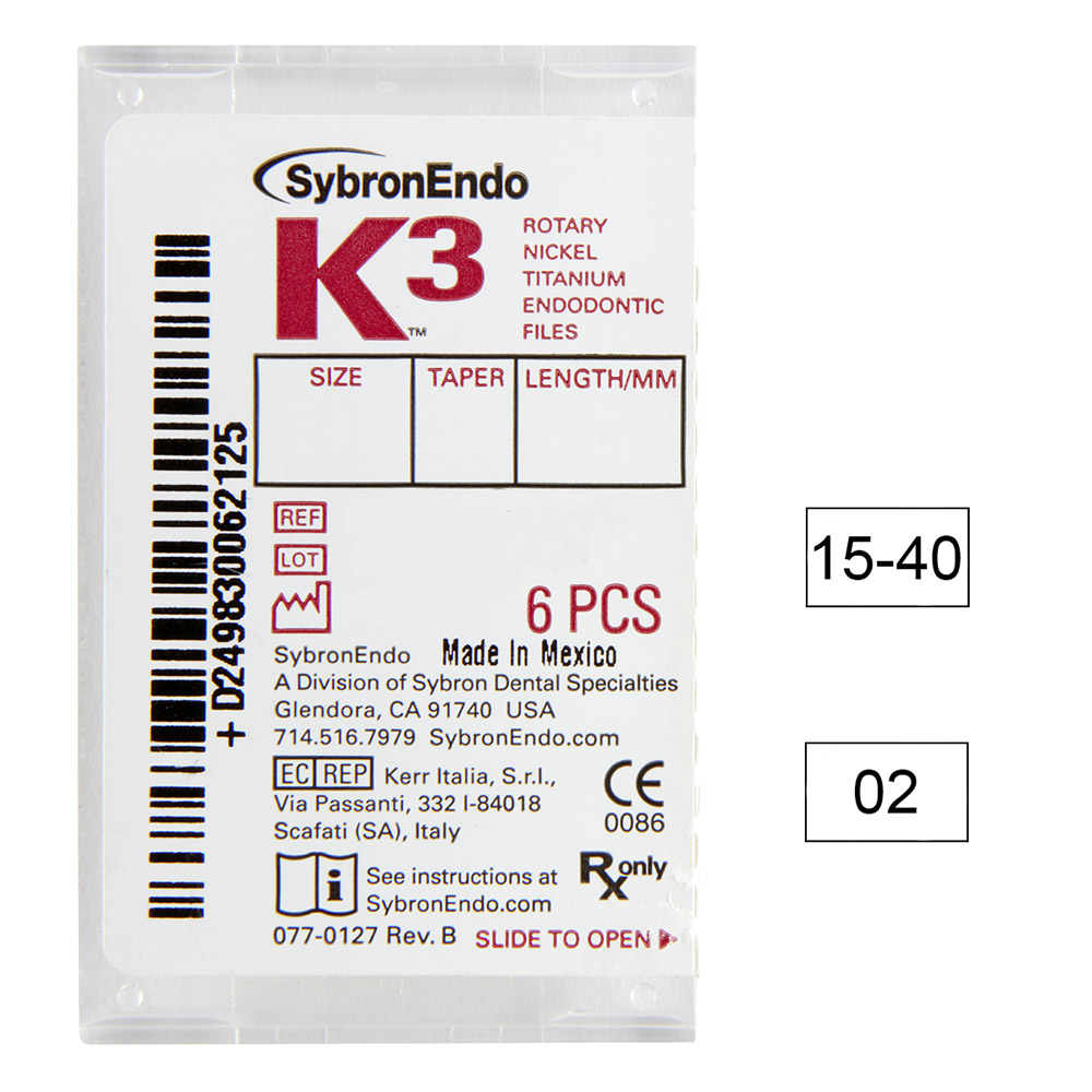 K3 NiTi-filer .02 Gr.15-40 21 mm, 6 stk. assorteret