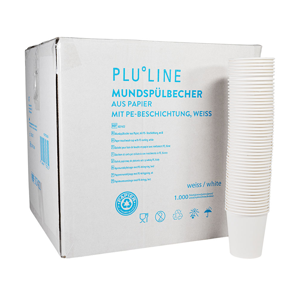 PLULINE mundskyllekop papir 190 ml hvid, 1000 stk.