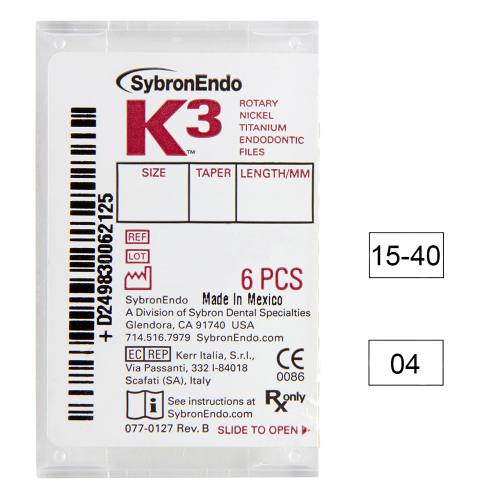 K3 NiTi-filer .04 Gr.15-40 21 mm, 6 stk. assorteret